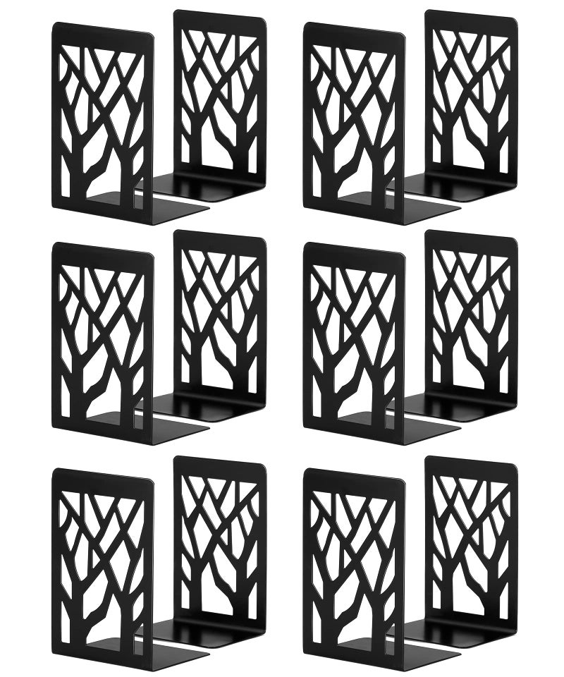 INNÃ”PLUS Metal Bookends Black 6 Pair - Heavy Duty Book Stoppers for Shelves - Decorative Book Ends - Image 1